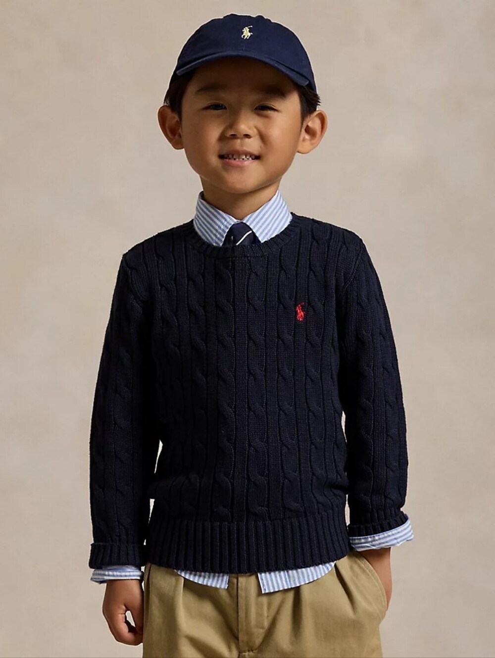 Polo Ralph Lauren Kids Cable Knit Sweater Black Cotton M 10-12 Red Pony